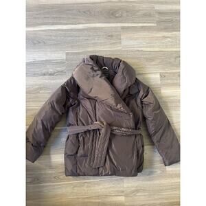 Calia by Carrie Underwood Duvet Quilted Puffer Jacket Tie Waist Brown size Small